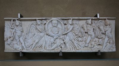 Sarcophagus with a Child and Cupids Gathering Grapes to Sacrifice to Bacchus by Roman